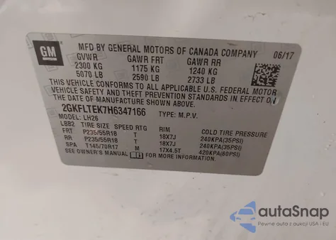 2017 GMC Terrain Sle-2 z USA, uszkodzony, nr VIN 2GKFLTEK7H6347166